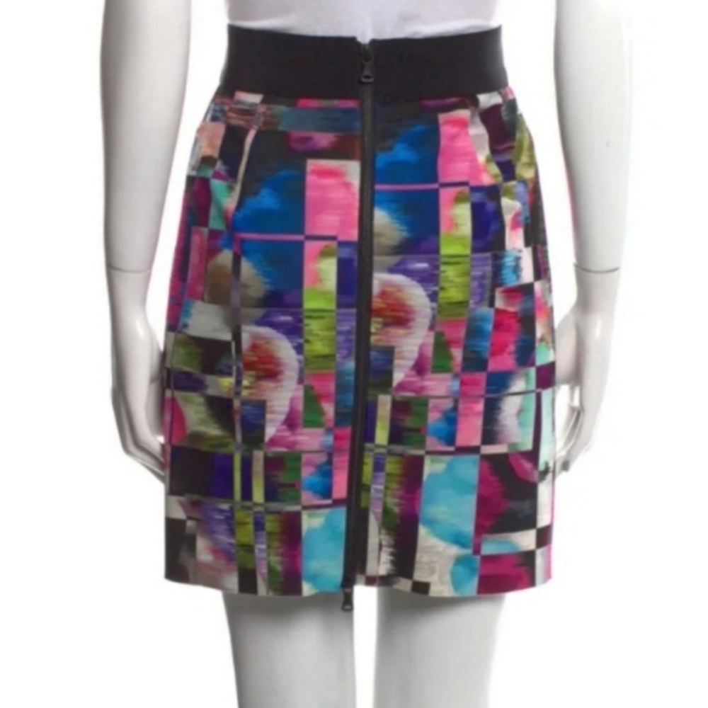 Milly Printed Abstract Mini Skirt Vintage Y2K Back Zip Closure Scuba X-Small